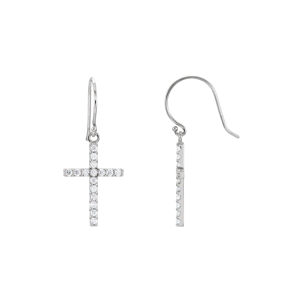 Cross Drop Cross Diamond Earring